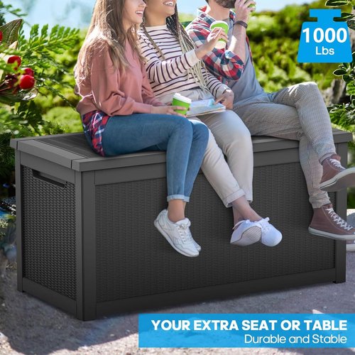 320 Gallon Waterproof Outdoor Storage Box - Lockable Resin Deck Container for Patio Furniture & Tools | Black