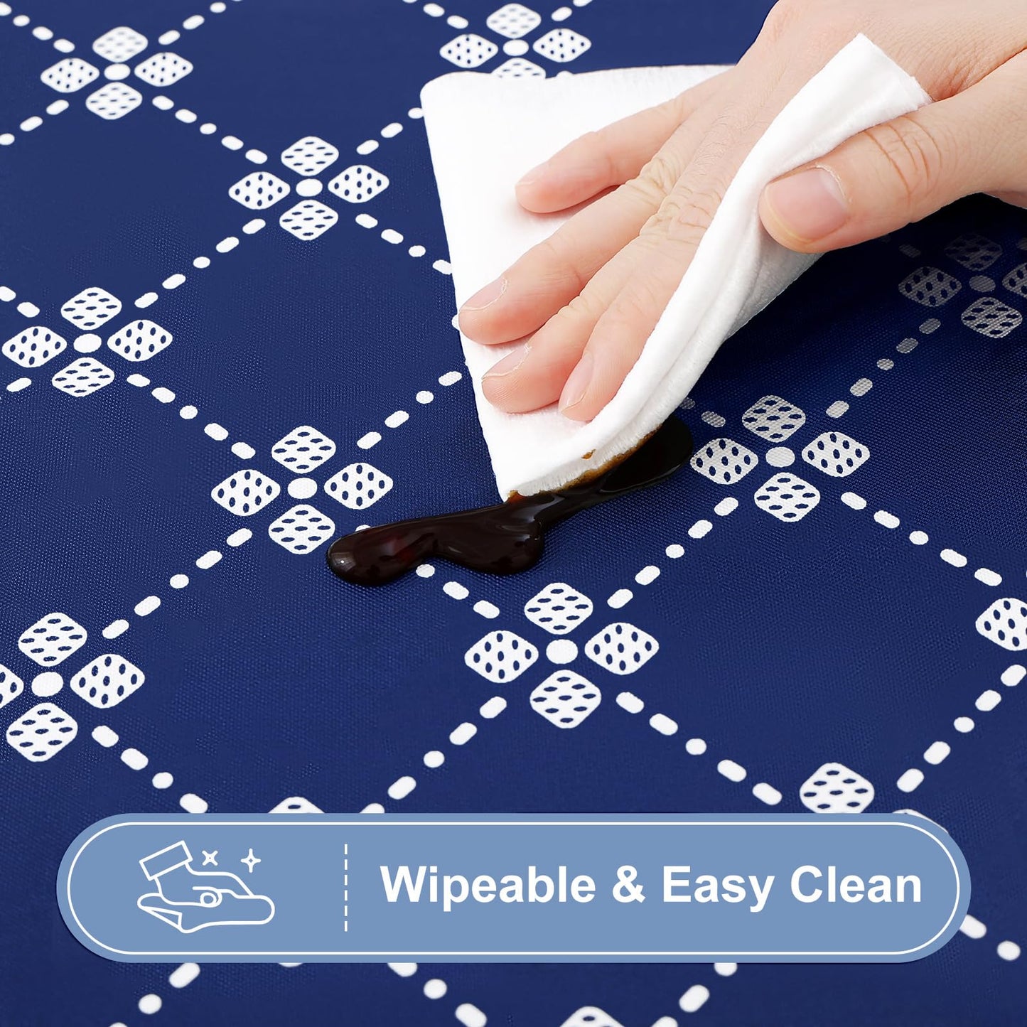 misaya Rectangle Vinyl Table Cloth, Elastic Fitted Tablecloth with Flannel Backing, Waterproof Plastic Table Cover Fits Folding Tables for Picnic, Camping, Indoor and Outdoor (Navy, 36" x 60")