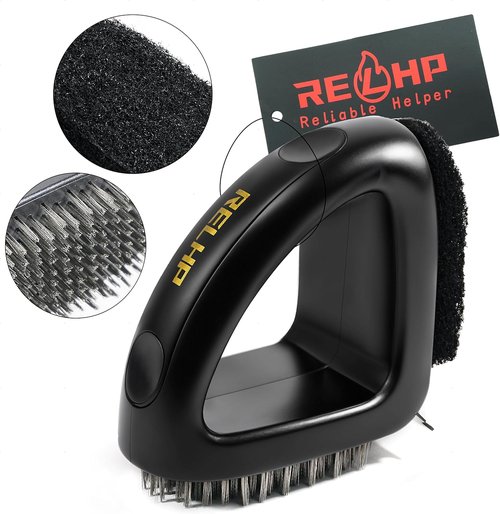 4-in-1 Grill Brush by [Brand Name] - Heavy-Duty Bristle-Free Sponge Pad & Wire Cleaner for Outdoor Grills