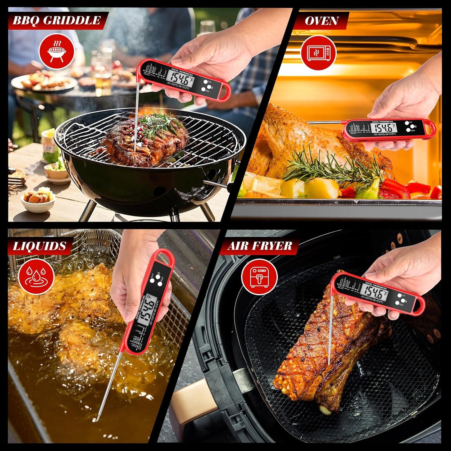 Skiennix Digital Meat Thermometer - Instant Read Waterproof BBQ Probe with Strong Magnet for Perfect Cooking