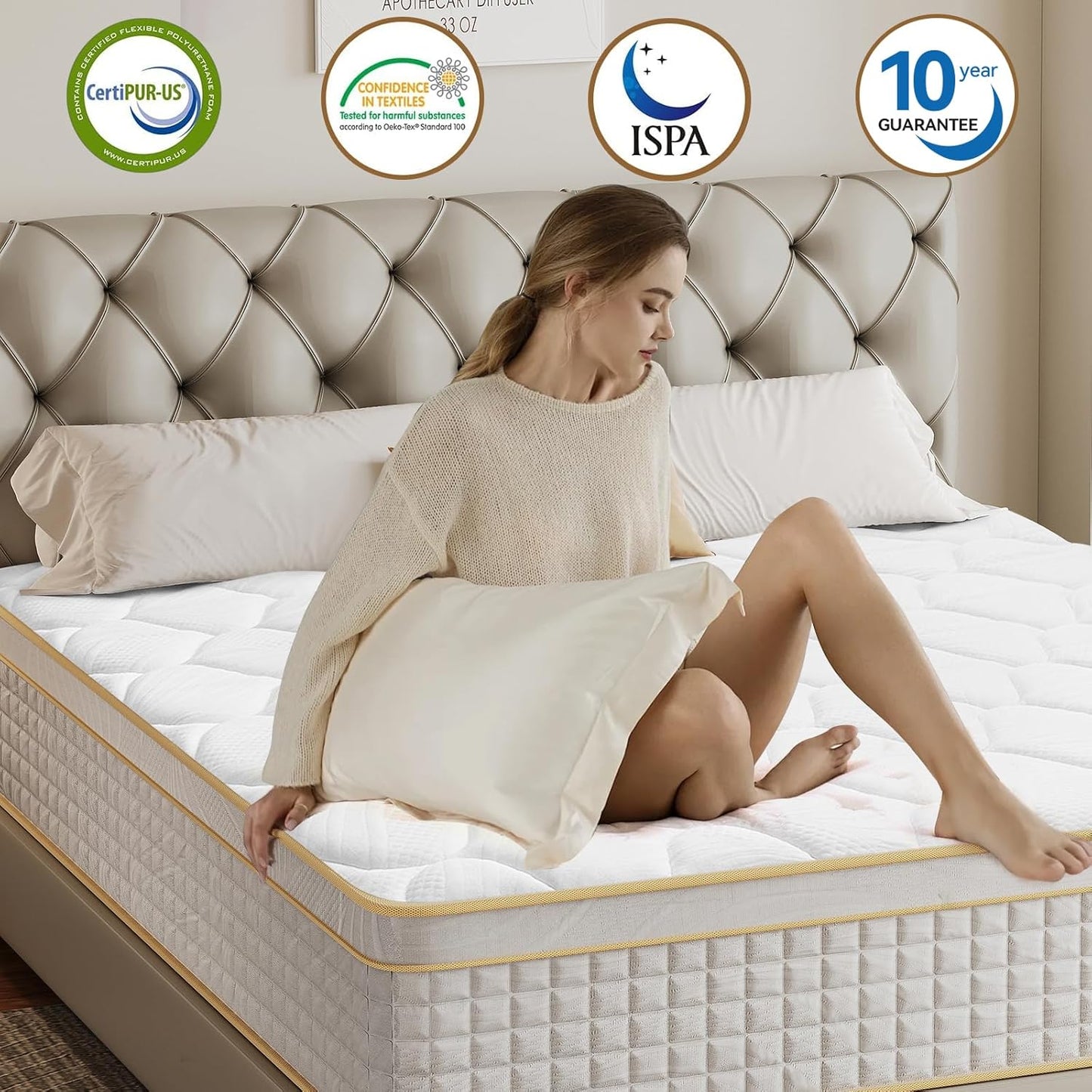Skiennix Hybrid Mattress - Medium Firm Memory Foam & Pocket Springs - Twin Size, 10 Inch, Black