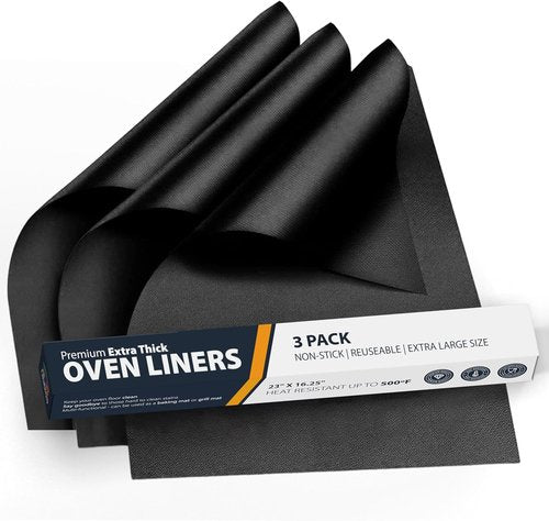 Heavy Duty Oven Liners by [Brand Name] - Non-Stick, Reusable Mats | 3 Pack, 16.25”x23” - BPA & PFOA Free (Black)