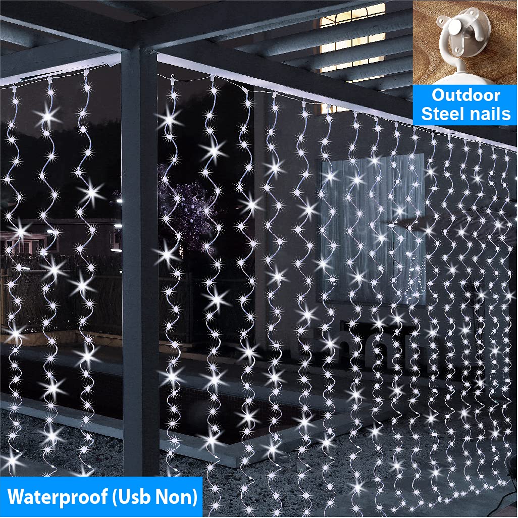 ZSJWL 300 LED White Curtain Lights, 9.8x9.8Ft DIY Windows Fairy String Lights with Remote 8 Modes Timer for Bedroom, USB Plug in Fairy Curtain Lights for Indoor Outdoor Weddings Party Garden Wall
