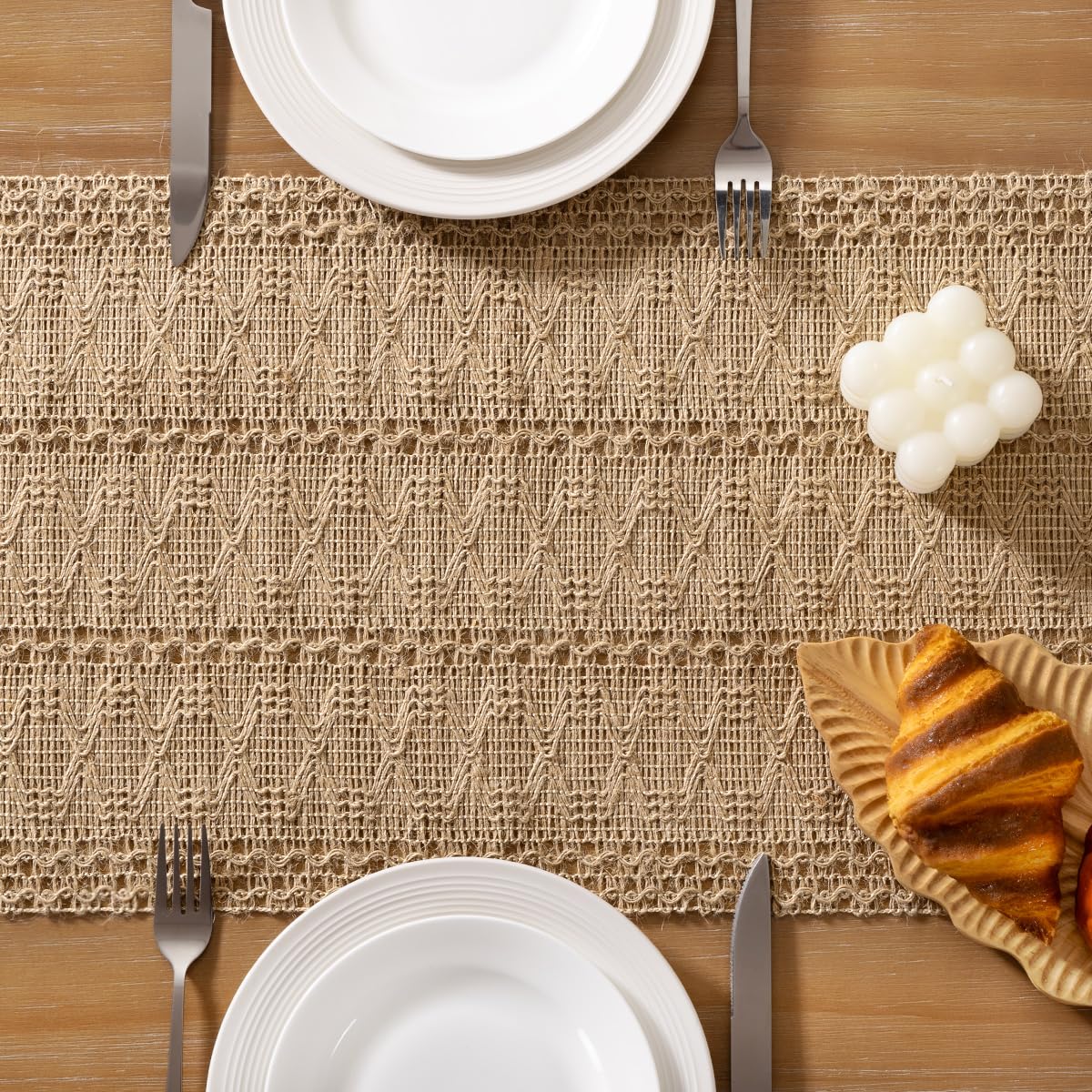 Socomi Boho Table Runner Easter Spring Farmhouse Burlap Jute Bamboo Rustic Dining Kitchen Centerpiece Decor Long Macrame Woven Coffee Table Runner for Dresser Scarf Home Decor 12x90 inch