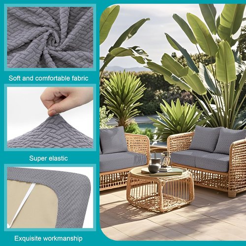 BIETYONE 12Pcs Stretch Patio Cushion Covers - Washable Outdoor Couch Slipcovers | Grey Furniture Protector