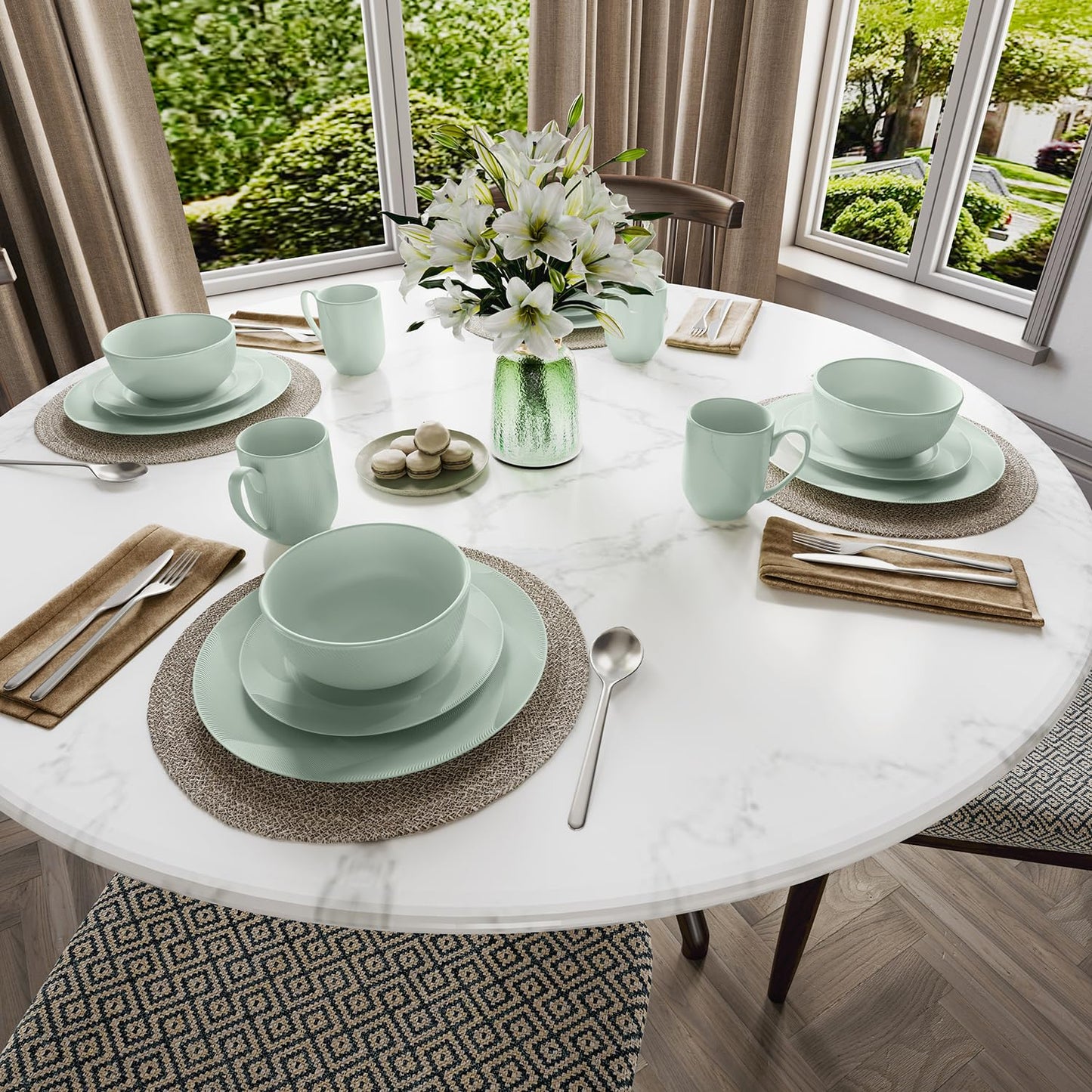 Yoshy 12-Piece White Bone China Dinnerware with Lightweight Durable Chip Resistant Design Service for 4 (16 Piece - Service for 4, Willowmist)