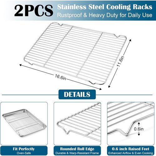 E-far Baking Sheet Set - Large Stainless Steel Cookie Sheets with Cooling Racks | Non-Toxic & Heavy Duty, 18 x 13 x 1 Inch