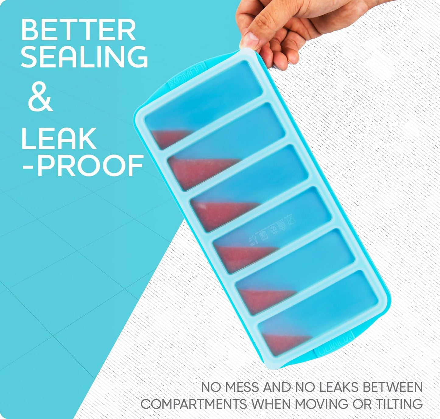 Skiennix 1/2 Cup Silicone Freezer Tray - 2-Pack Meal Prep Molds with Lid | Oven & Dishwasher Safe
