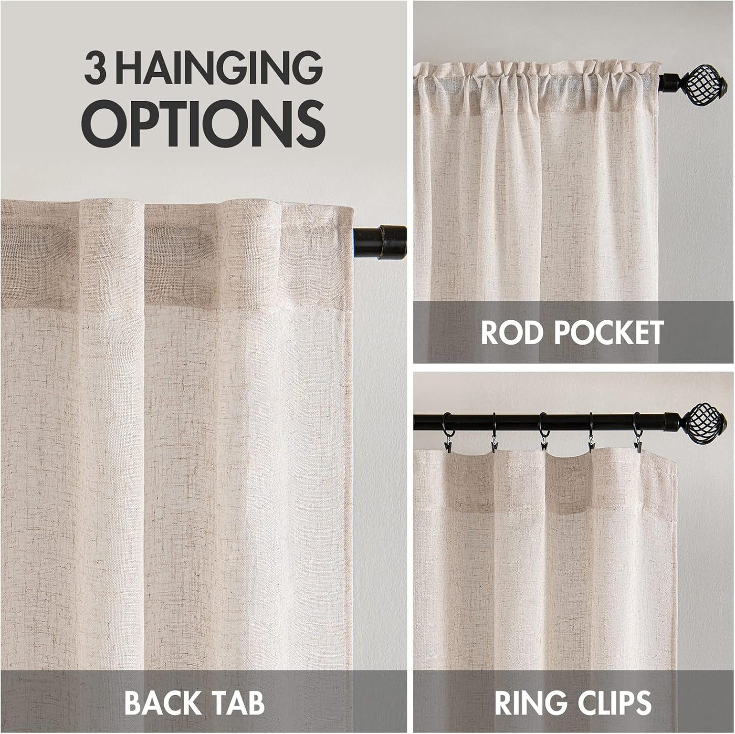 MIULEE Natural White Linen Curtains - 90-Inch Long Semi-Sheer Drapes | Soft Thick Textured Panels for Bedroom & Living Room