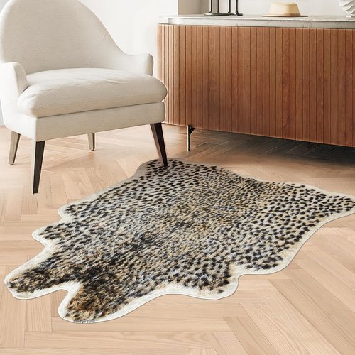 Cheetah Print Rug - Faux Cowhide Skin Fur Area Carpet for Living Room & Kitchen | 3.3 x 3.1 ft