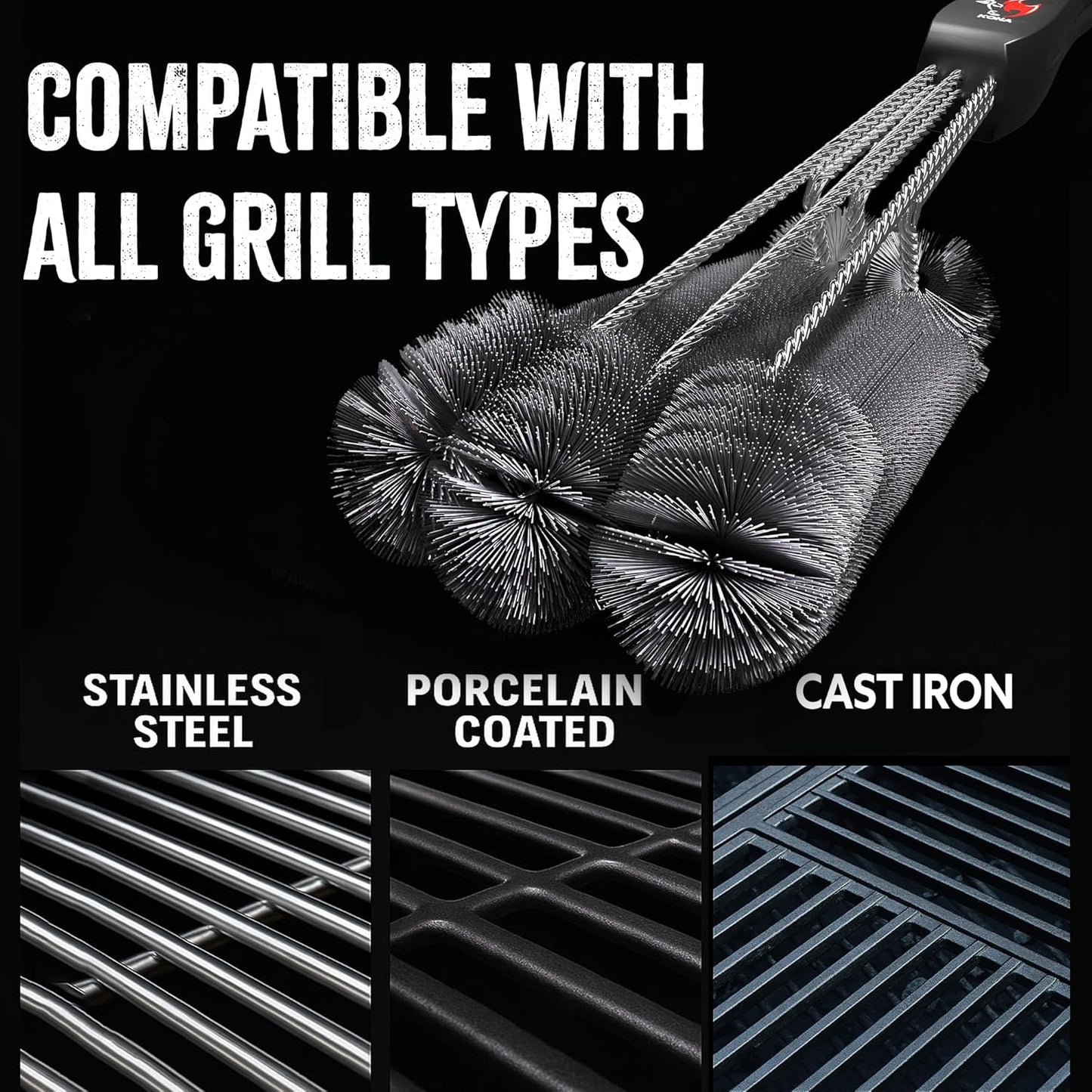 Kona 360 Clean Grill Brush - Powerful BBQ Cleaner with Safe Bristle Design | 18-Inch Long Handle for Easy Cleaning