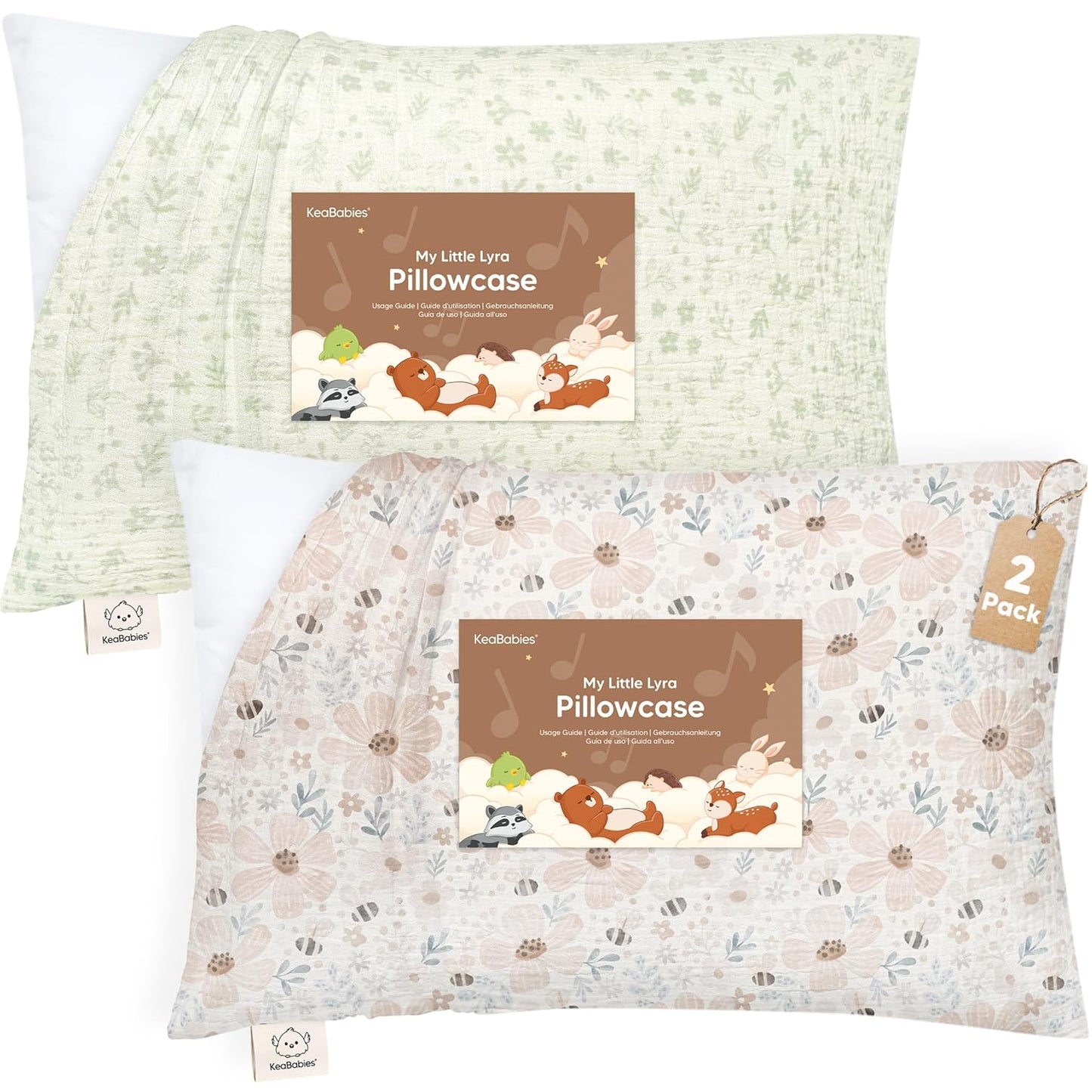 KeaBabies Muslin Toddler Pillowcase - 2-Pack Organic Cotton Covers | Soft & Breathable 13x18 Size (Flora Vale)