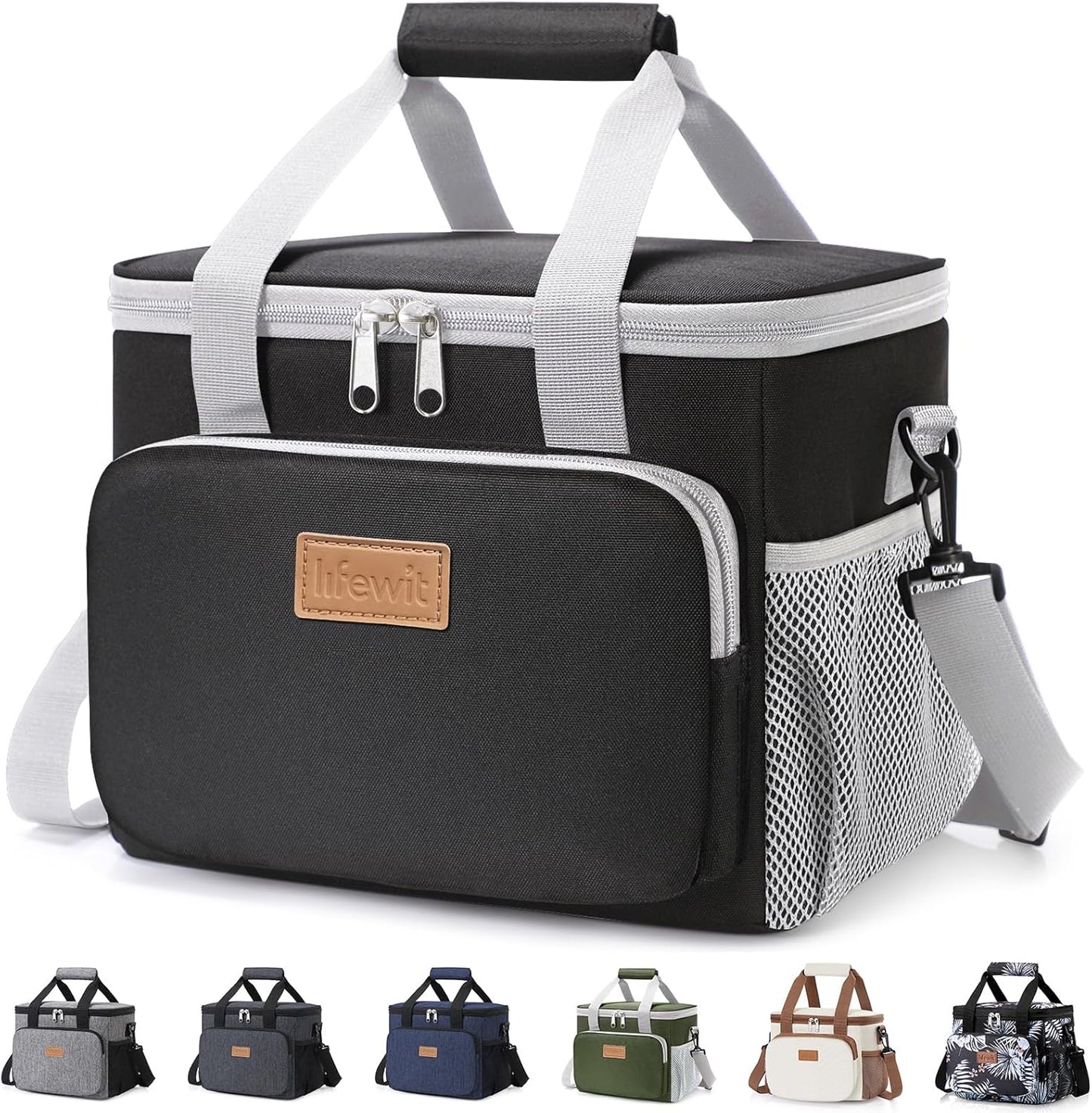 Lifewit Insulated Lunch Bag - Soft Cooler Tote for Adults | 12-Can Capacity in Gray and Black