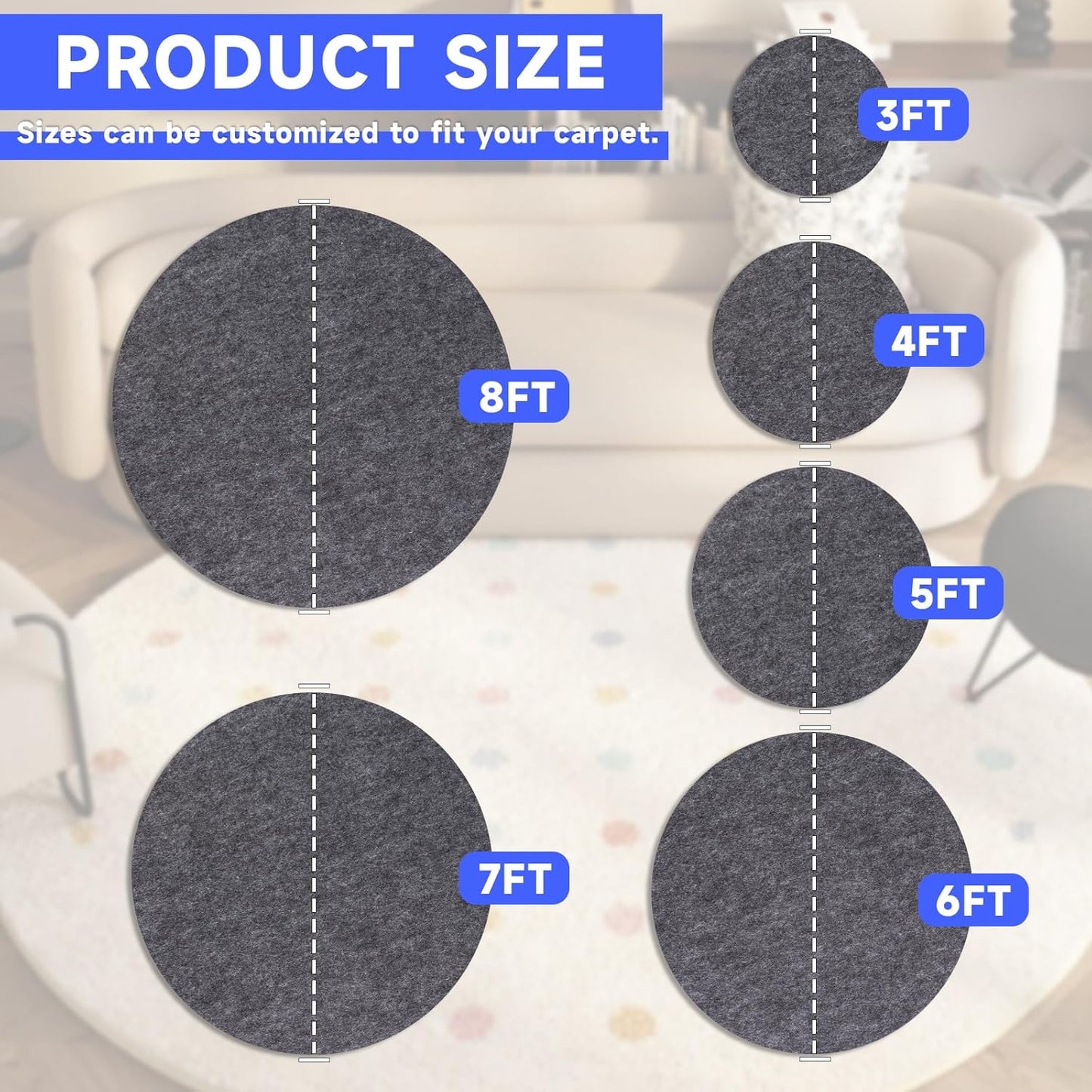 Skiennix Non-Slip Rug Pad - Waterproof 3 Ft Extra Large Area Rug Protector for All Floors