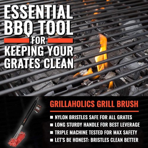 Grillaholics Nylon Grill Brush - Bristle-Free Cold Scrub Technology for Easy Cleaning - Lifetime Warranty