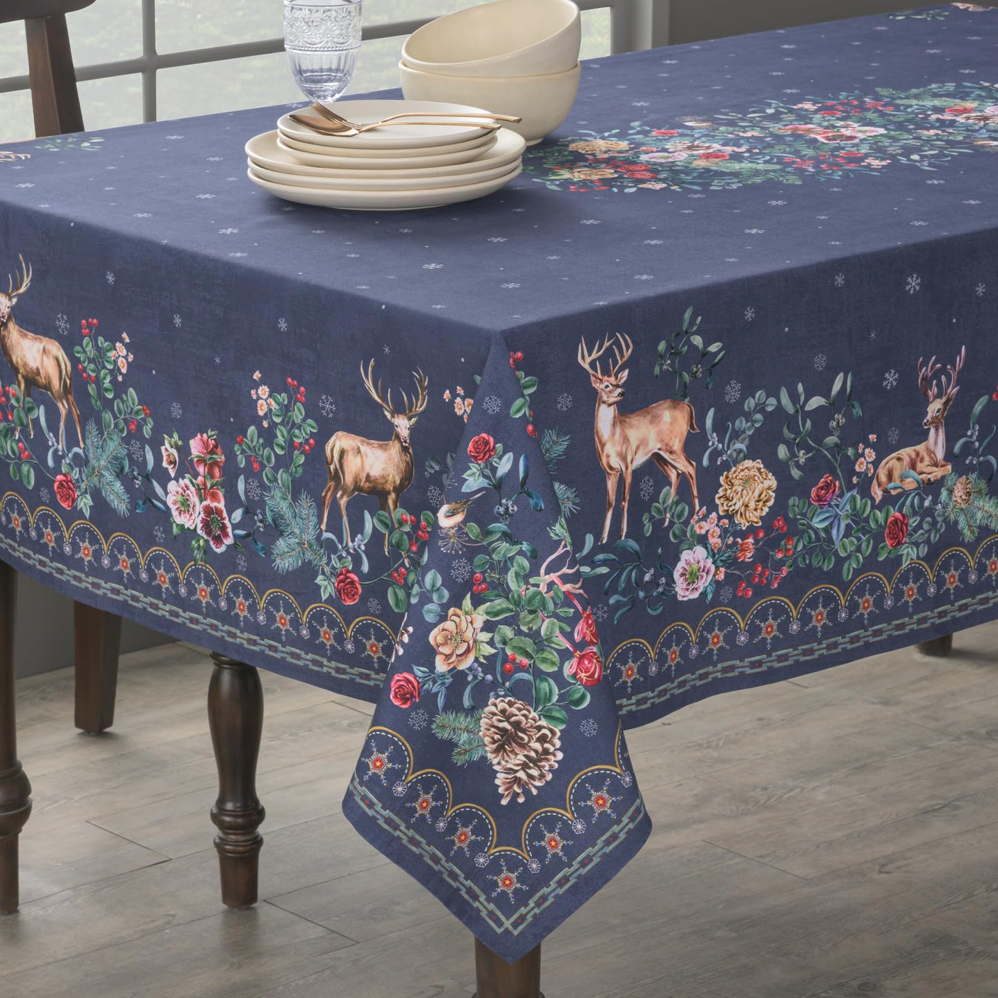 Maison d' Hermine Table Cloth Rectangle Table 100% Cotton 60 x 120 Inches Fall Tablecloth Reusable Everyday Use for Thanksgiving Christmas Decorations Dining Farmhouse Party (Christmas Joy)