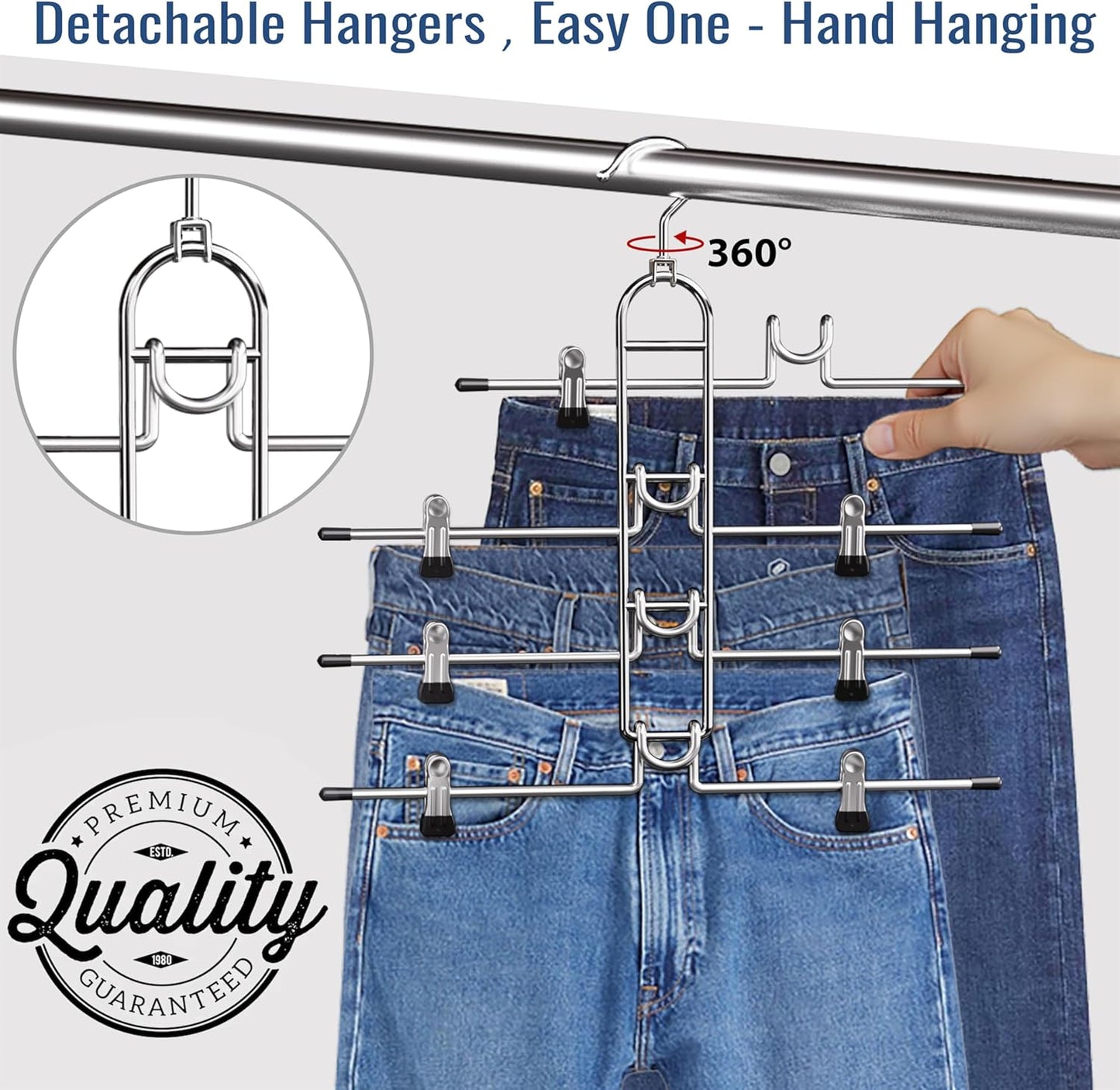 Skiennix Pants Hangers - Upgraded Detachable Space-Saving Hangers for Skirts & Trousers | Heavy-Duty Design