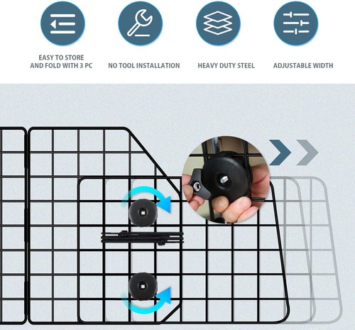 FEED GARDEN Dog Car Barrier - Adjustable Heavy-Duty Wire Mesh Pet Divider for SUVs & Trucks | Triple Folding (36.6"-60.6")