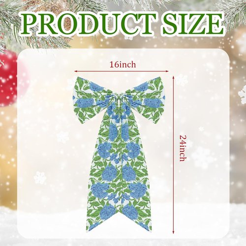 HunnmingRe Hydrangea Bow Wreath Sash - 24 x 16 Inch Holiday Floral Decor for Front Door | Blue Green