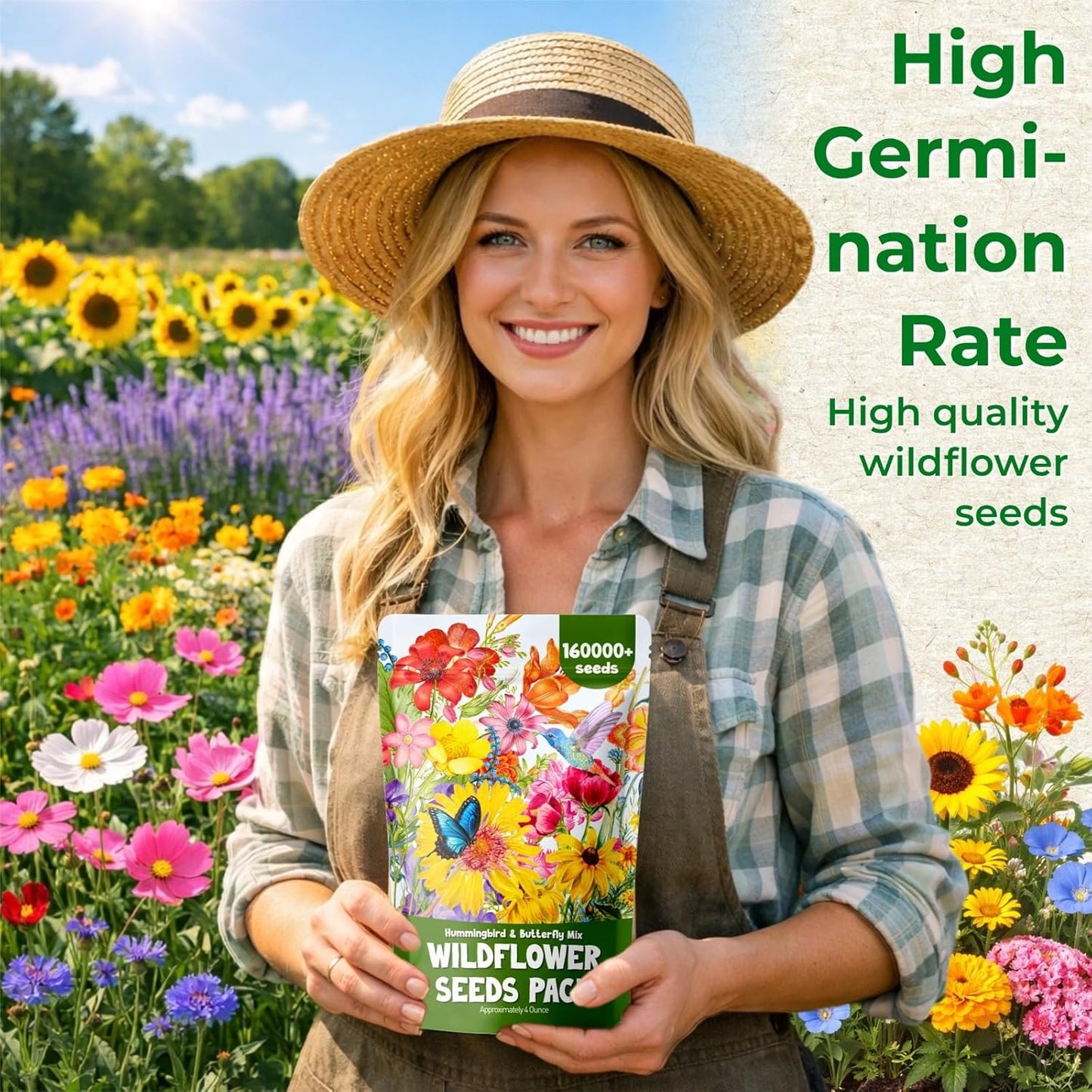 Wildflower Seeds by 160000+ | 4oz Assortment of Sunflower, Lavender, Zinnia & More - Attracts Bees & Butterflies, Easy to Grow