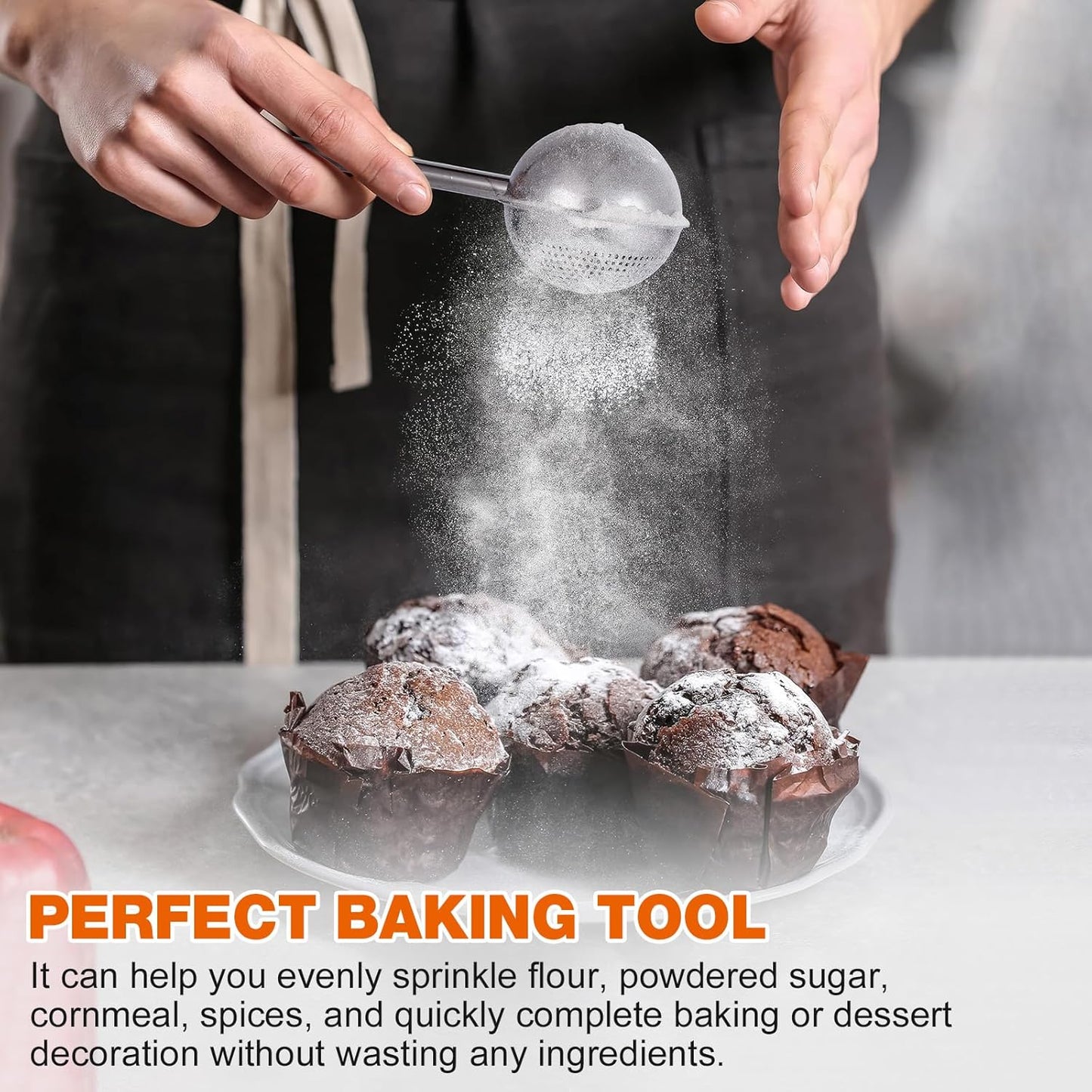Powdered Sugar Shaker | 18/8 Stainless Steel Duster for Flour, Sugar & Spices - One-Handed Operation