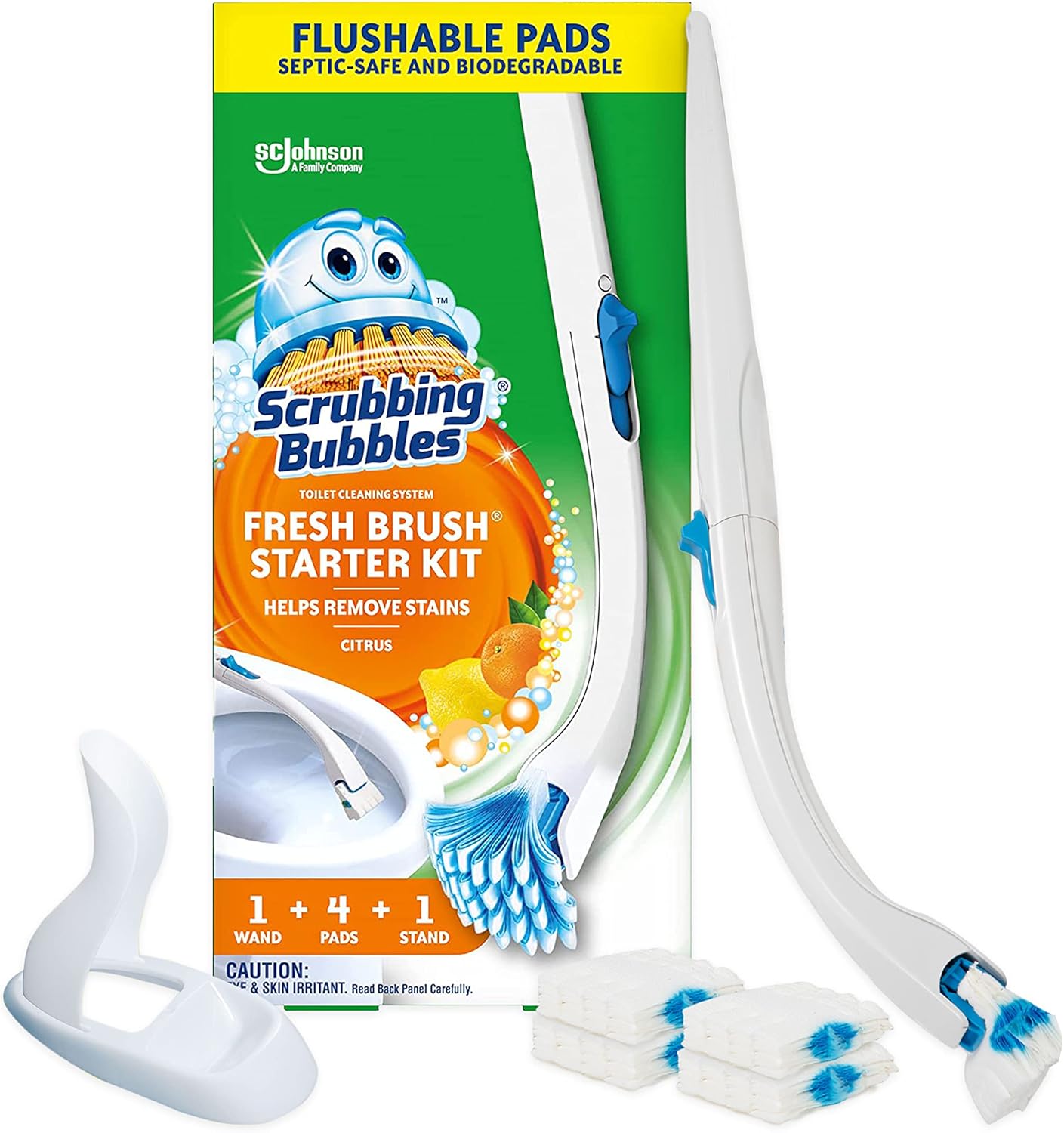 Scrubbing Bubbles Toilet Bowl Cleaning System - Citrus Scent, 1 Wand, 4 Refill Pads & Stand