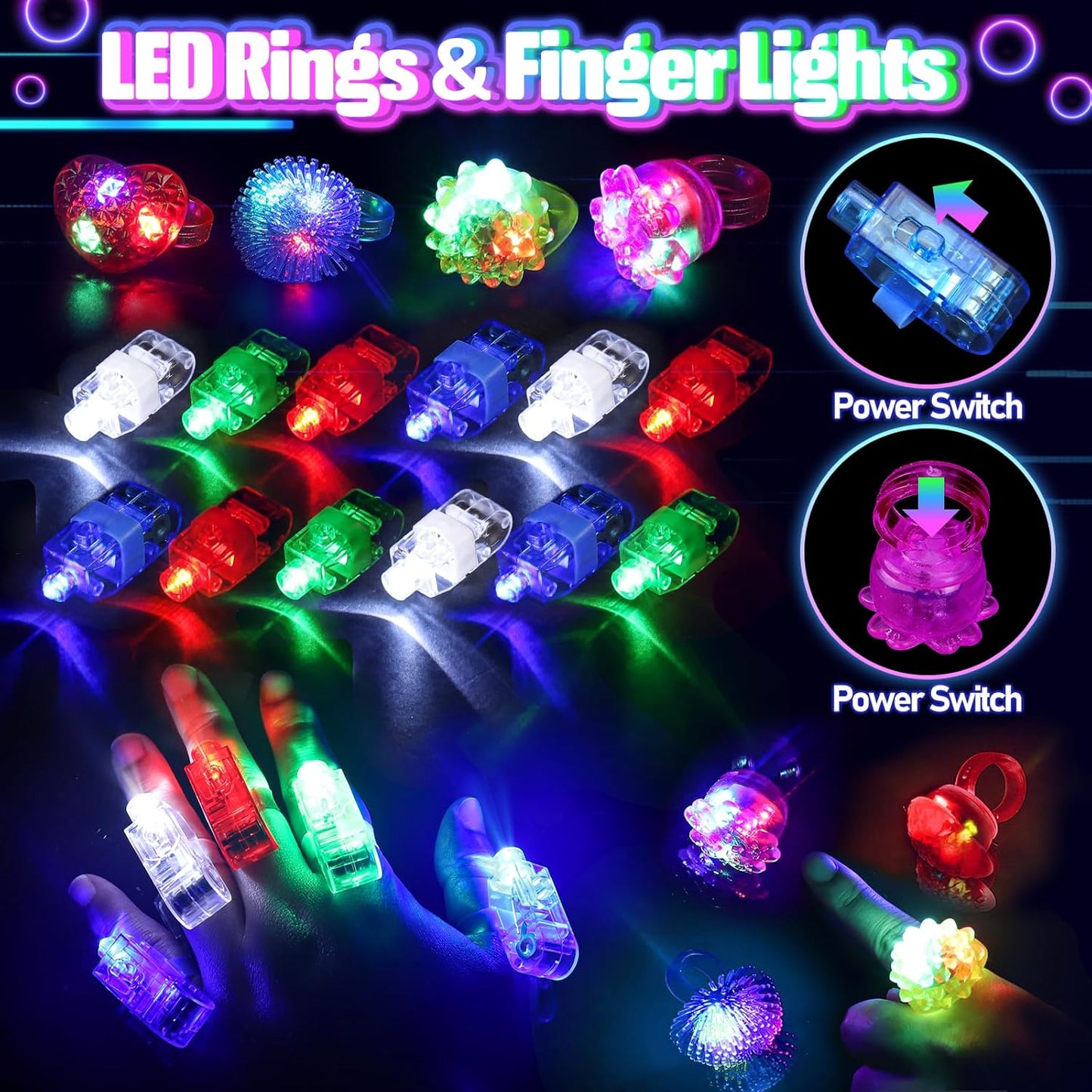 Skiennix 150PCS Glow in the Dark Party Supplies - Light Up Glasses, Headbands & Rings | Neon Party Pack