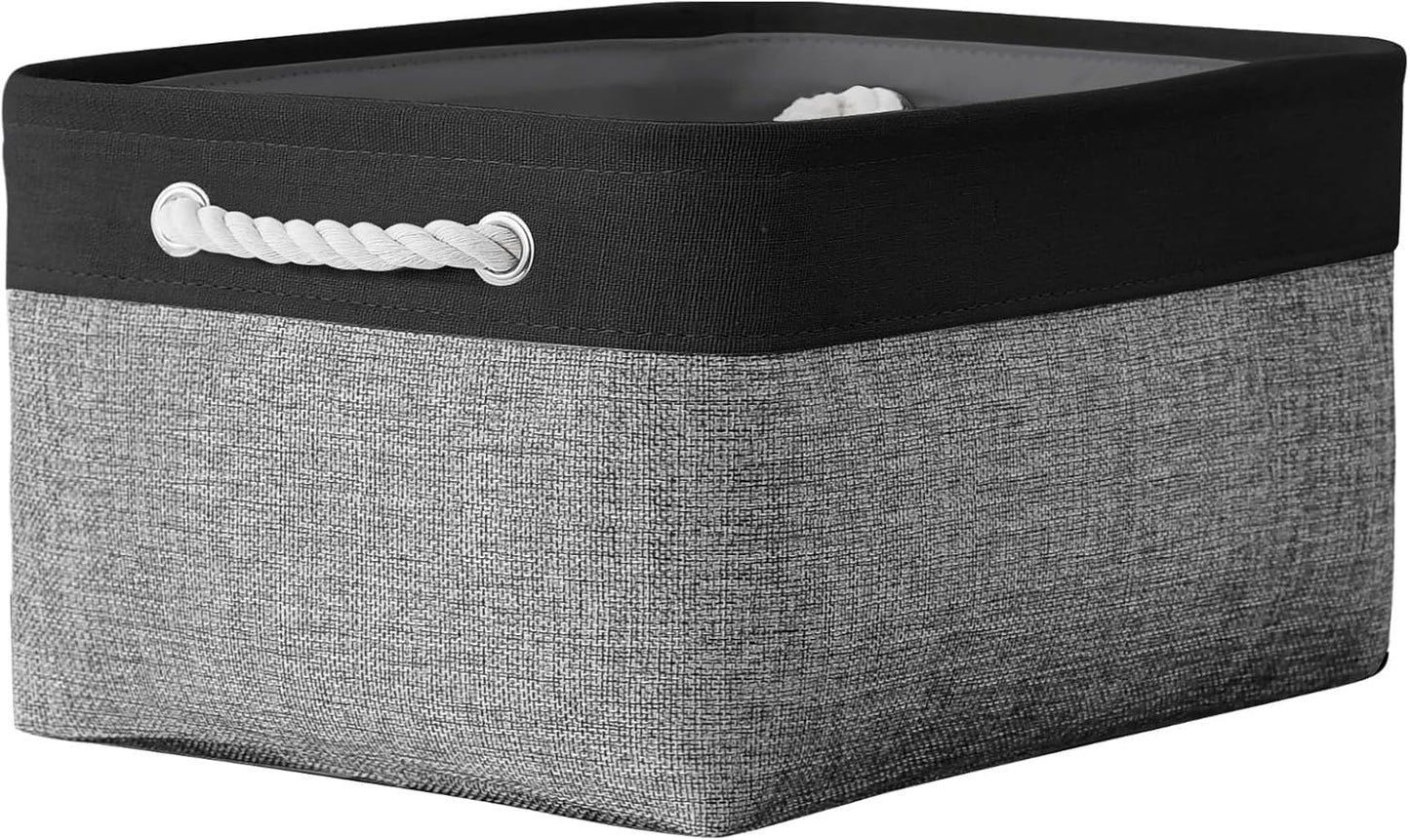 TheWarmHome Storage Basket - 16x12x8 Inch Fabric Organizer Bins for Shelves | Grey & Black