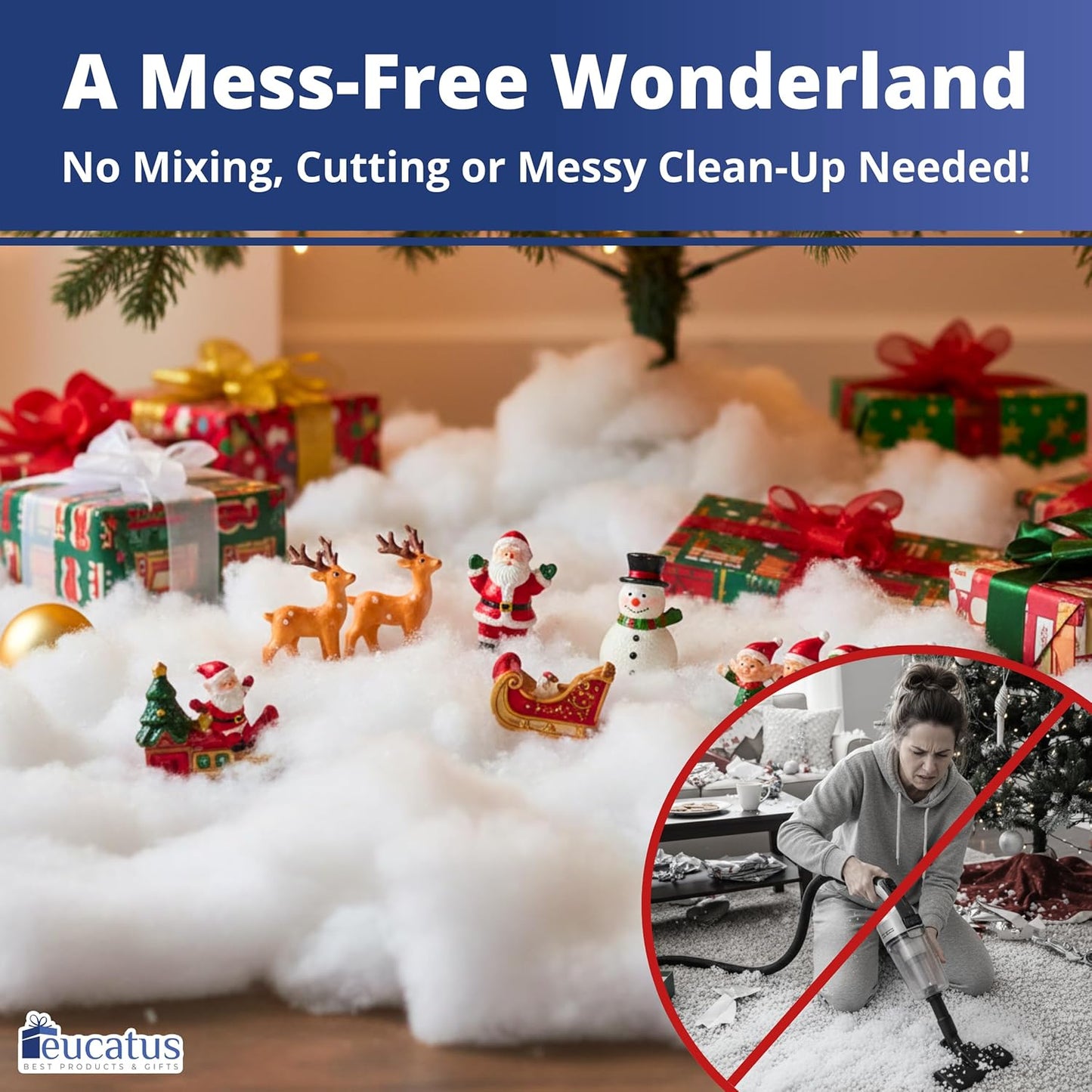 Skiennix Fake Snow Fluff Sheet - 15 Sqft Fluffy Cotton-Like Christmas Decoration for Mantle & Tabletop