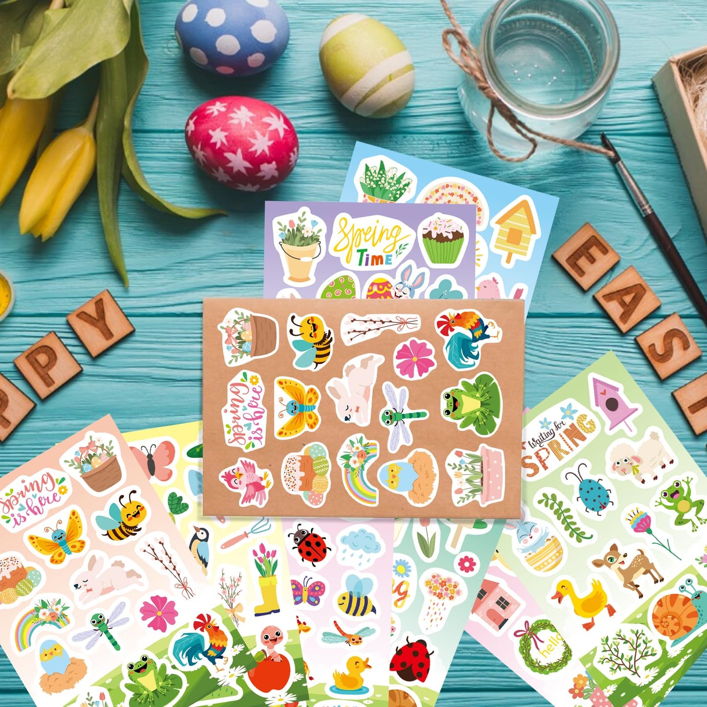 24 Sheets Spring Stickers for Kids, 366 PCS Spring Flowers Stickers for Cards Envelopes Butterfly Bug Animal Nature Sticker School Classroom Teachers Rewards Party Favors
