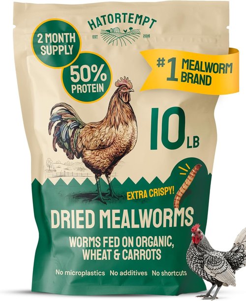 Hatortempt Dried Mealworms - 10 Lb Non-GMO Bulk Feed for Chickens, Ducks & Wild Birds - High-Protein Nutrition