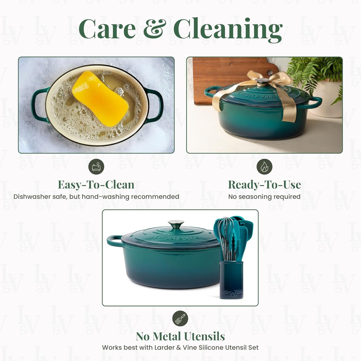Larder & Vine Enameled Cast Iron Dutch Oven - 8 Qt | Ideal for Baking Sourdough Bread | Oven Safe to 500°F | Bondi Color