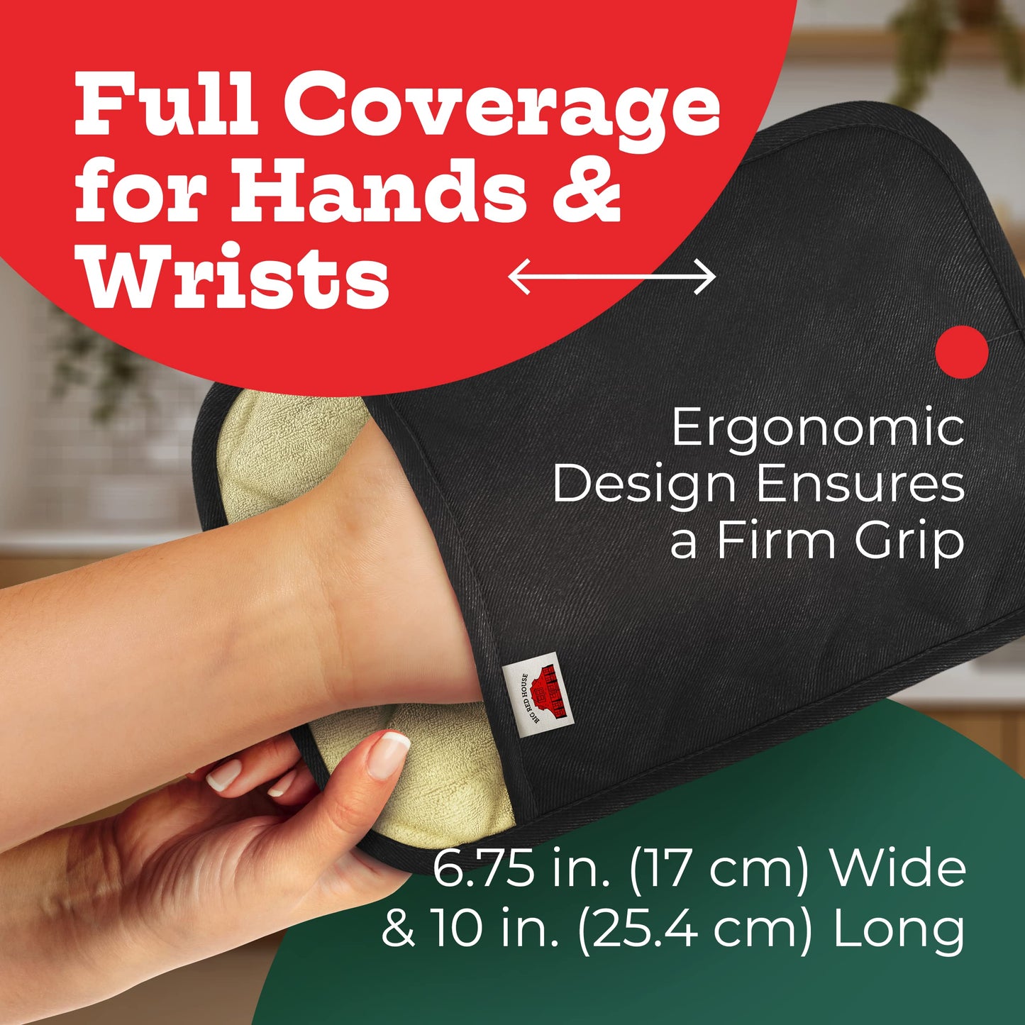 Big Red House - Silicone Pot Holders - Set of 2 Black - 10 x 6.75 - Heat Resistant to 536 F / 280 C Kitchen Protectors Hot Pans Baking Professional Grade Cooking Mitts