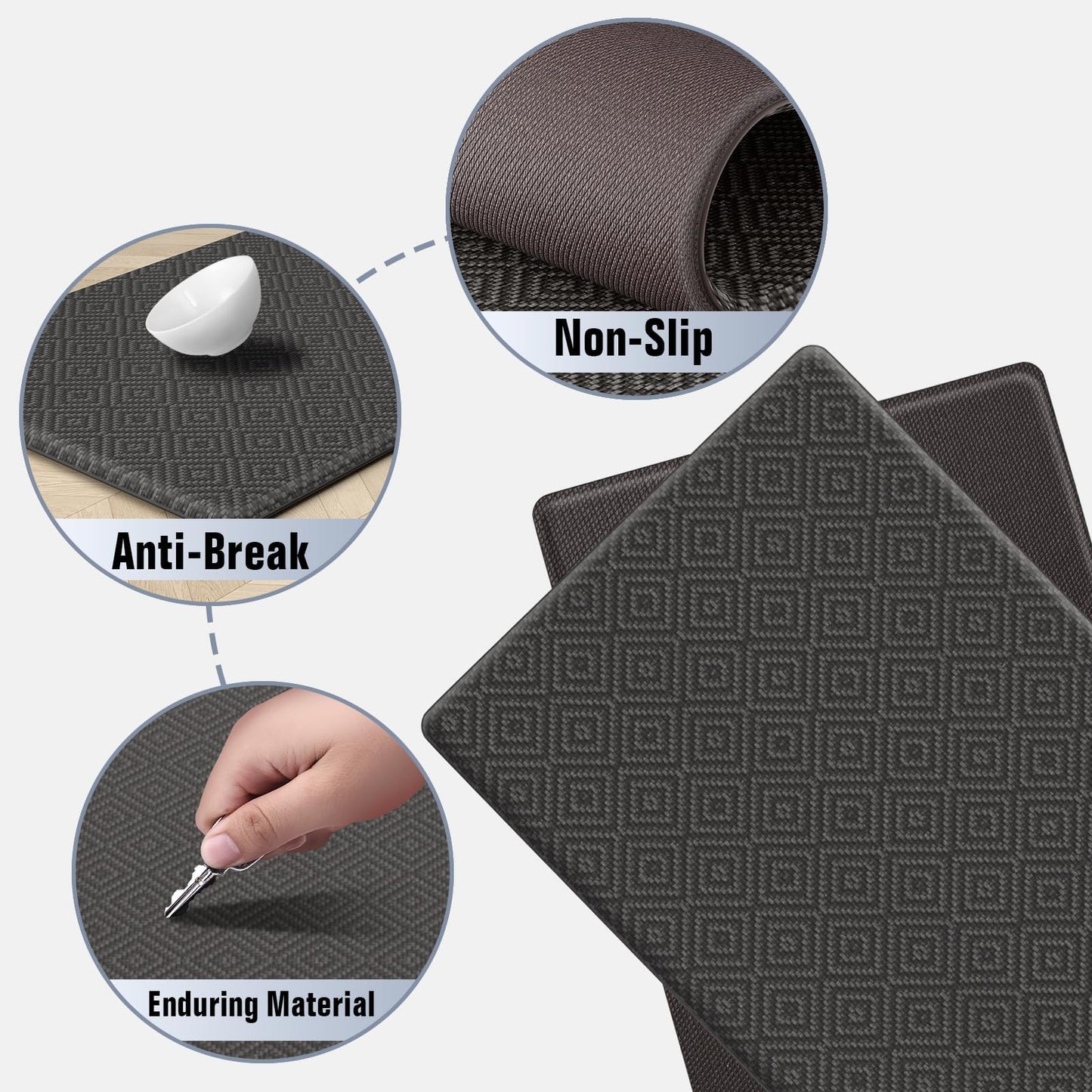 Mattitude Kitchen Mat 2PCS Kitchen Rugs Cushioned Anti-Fatigue Rug Waterproof Standing Desk Mat Kitchen Mats for Floor Kitchen Rug Set for Kitchen, Sink, Office 17.3"×30"+17.3"×59" Dark Grey
