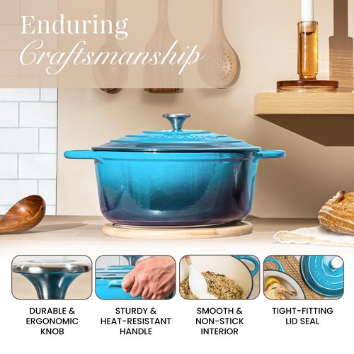 Cast Iron Dutch Oven with Lid – Non-Stick Ovenproof Enamelled Casserole Pot – Sturdy Dutch Oven Cookware – Blue, 3.1-Quart, 22cm – by Nuovva