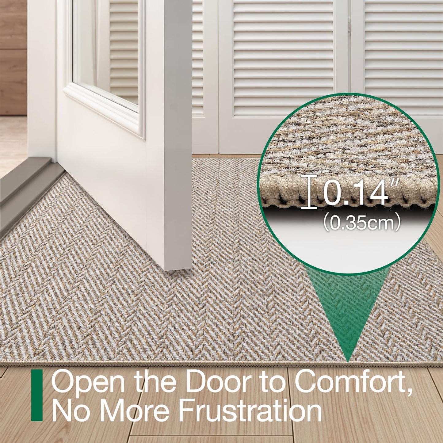LUMI Ultra Thin Indoor Door Mat - Non-Slip Entryway Mat with Unique Herringbone Design | 24"x36", Beige