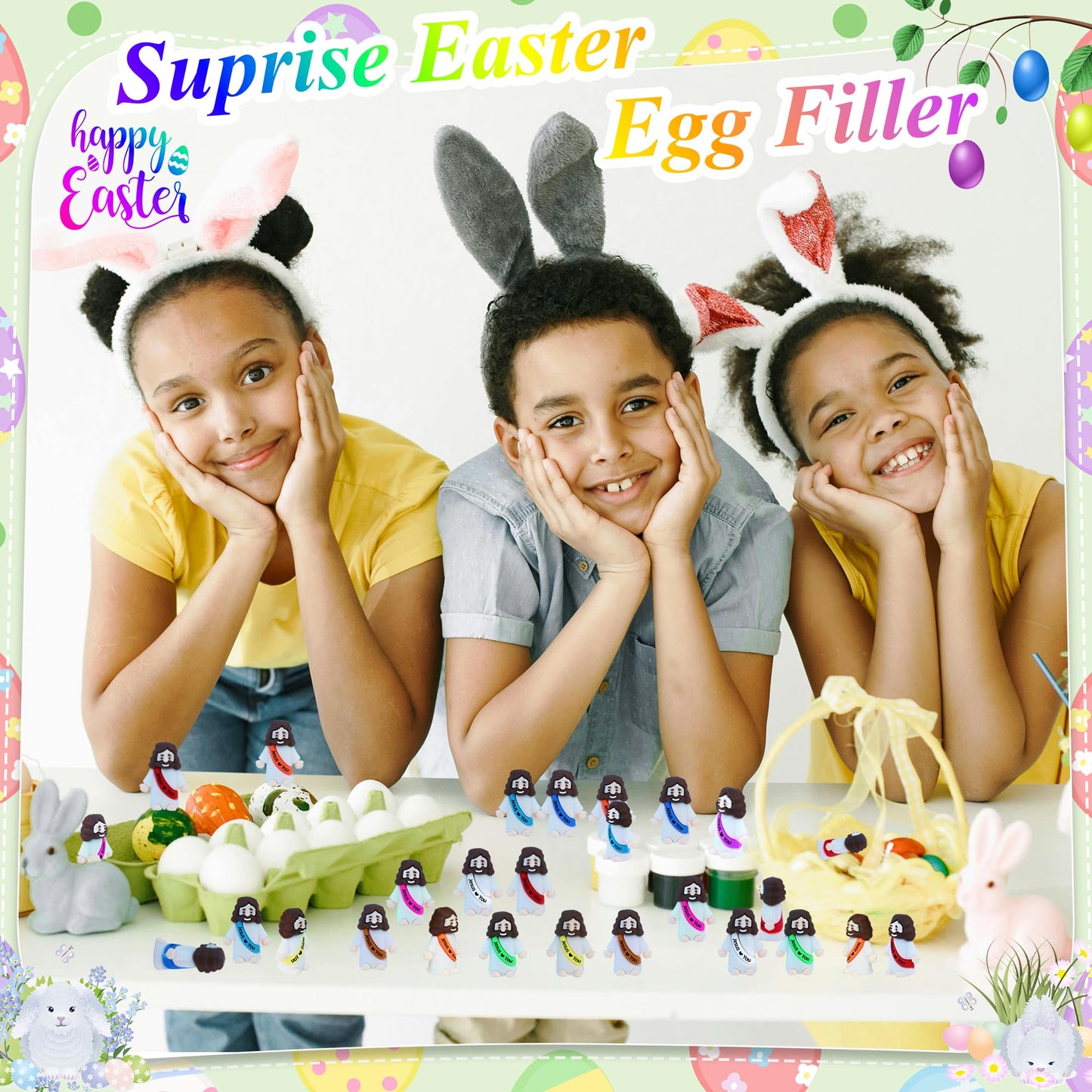 XiawaLangzhuo 50 Pack Little Jesus Figures Easter Mini Rubber Toys to Hide and Seek, Pocket Jesus Love You Miniatures Religious Party Favors Baptism Gifts Sunday School Easter Egg Stuffers (50)