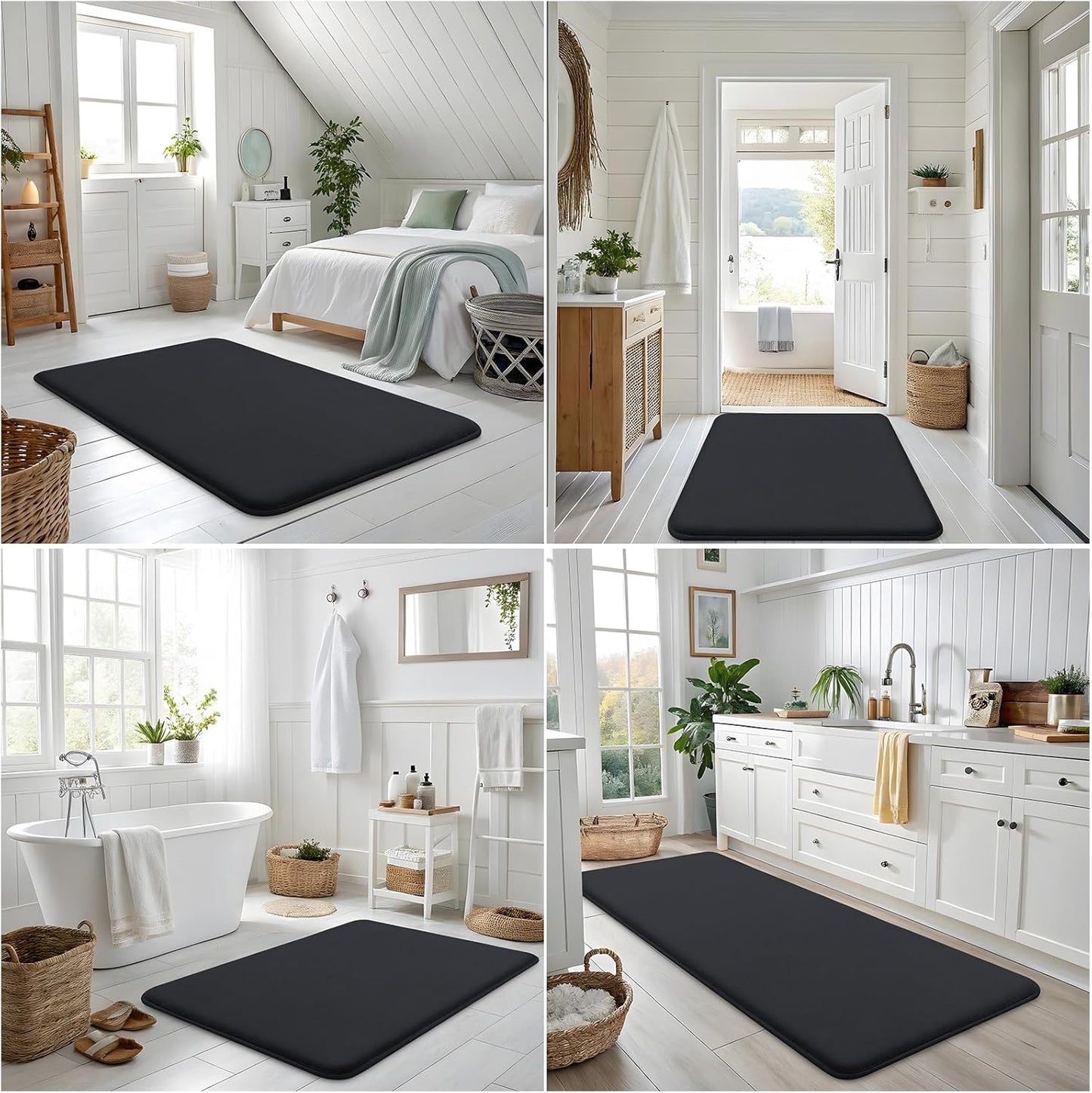 Smiry Memory Foam Bath Mat - Extra Soft & Absorbent Non-Slip Bathroom Carpet | 30x20 Inches, Black