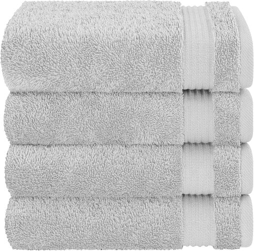 Cotton Paradise Hand Towels - 100% Turkish Cotton 4-Piece Set | Soft, Absorbent, Silver Grey