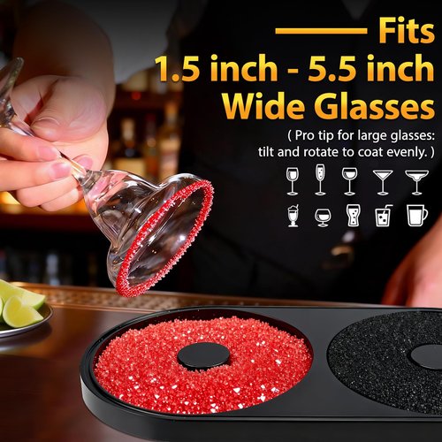 1 Pack Margarita Salt Rimmer Set - TonJin Salt and Sugar Rimmer with Sponge for Cocktails, All-in-One Dishwasher Safe Glass Rimmer Barware Tool for Margarita & Mojitos (Black)