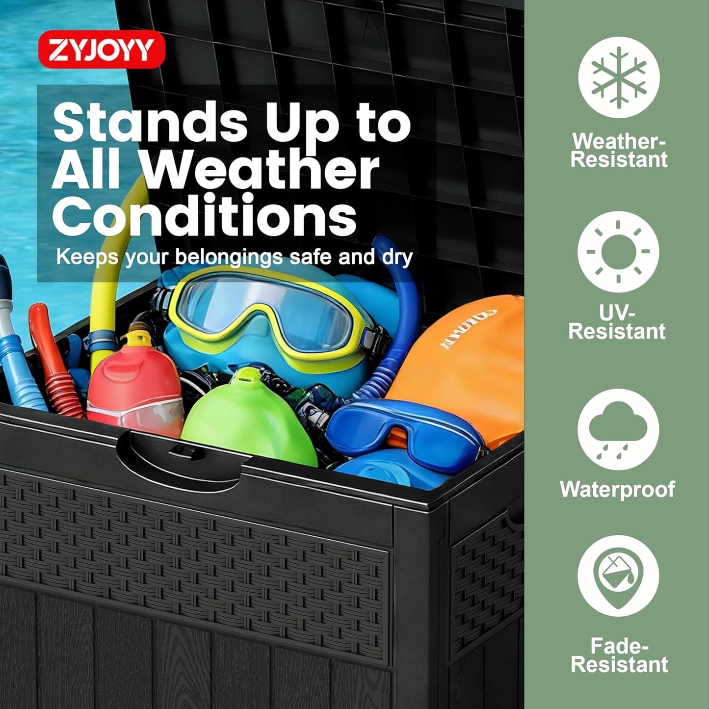 ZYJOYY 33 Gallon Waterproof Outdoor Storage Box - Lockable Resin Deck Box for Cushions & Garden Tools