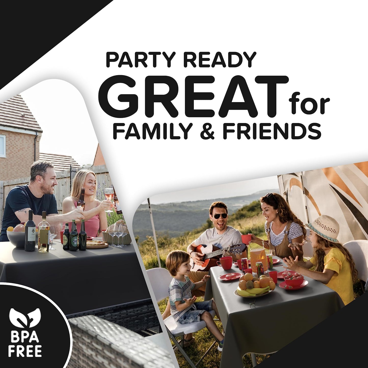 Exquisite Black Vinyl Tablecloths - 70 in. Round - Pack of 3 Round Tablecloth with Flannel Backing - Plastic, Reusable & Waterproof