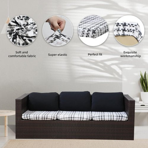 BIETYONE 8Pcs Stretch Patio Cushion Covers - Washable Outdoor Couch Slipcovers in Black Grid