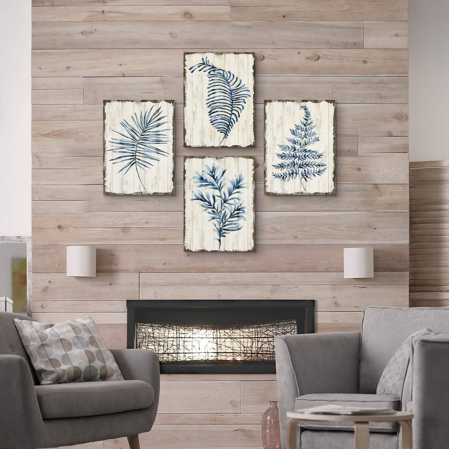 Botanical Plant Canvas Wall Art: 4 piece Blue Leaf Picture Minimalist Eucalyptus Prints Nature Leaves Painting Artwork for Bedroom Home Office