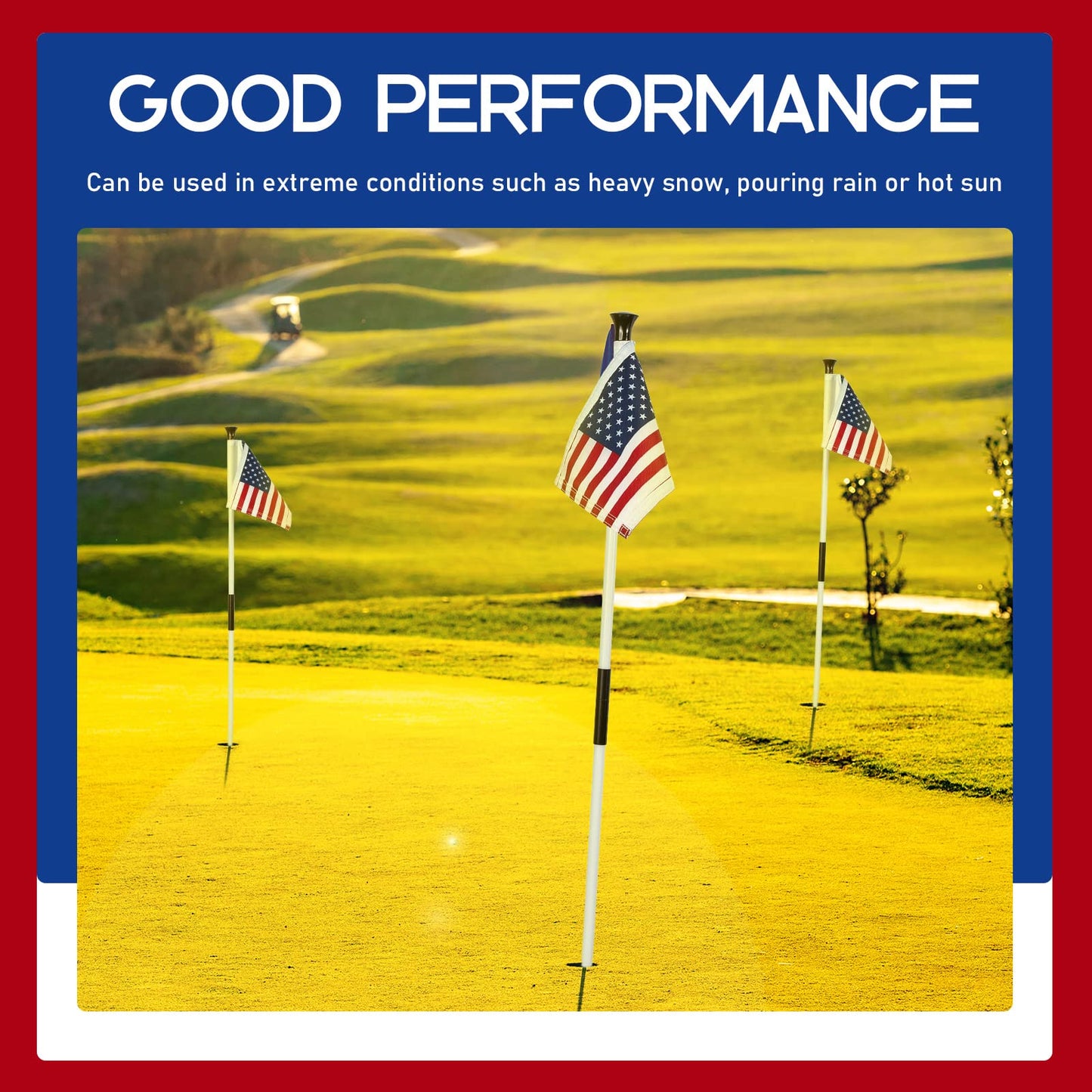 Moukeren 9 Pcs Golf Flag 8 x 6 Inch Putting Green Standard Practice American USA Double Side 420d Nylon for Indoor Outdoor Backyard Veterans Day Patriotic(hole Diameter 0.51)