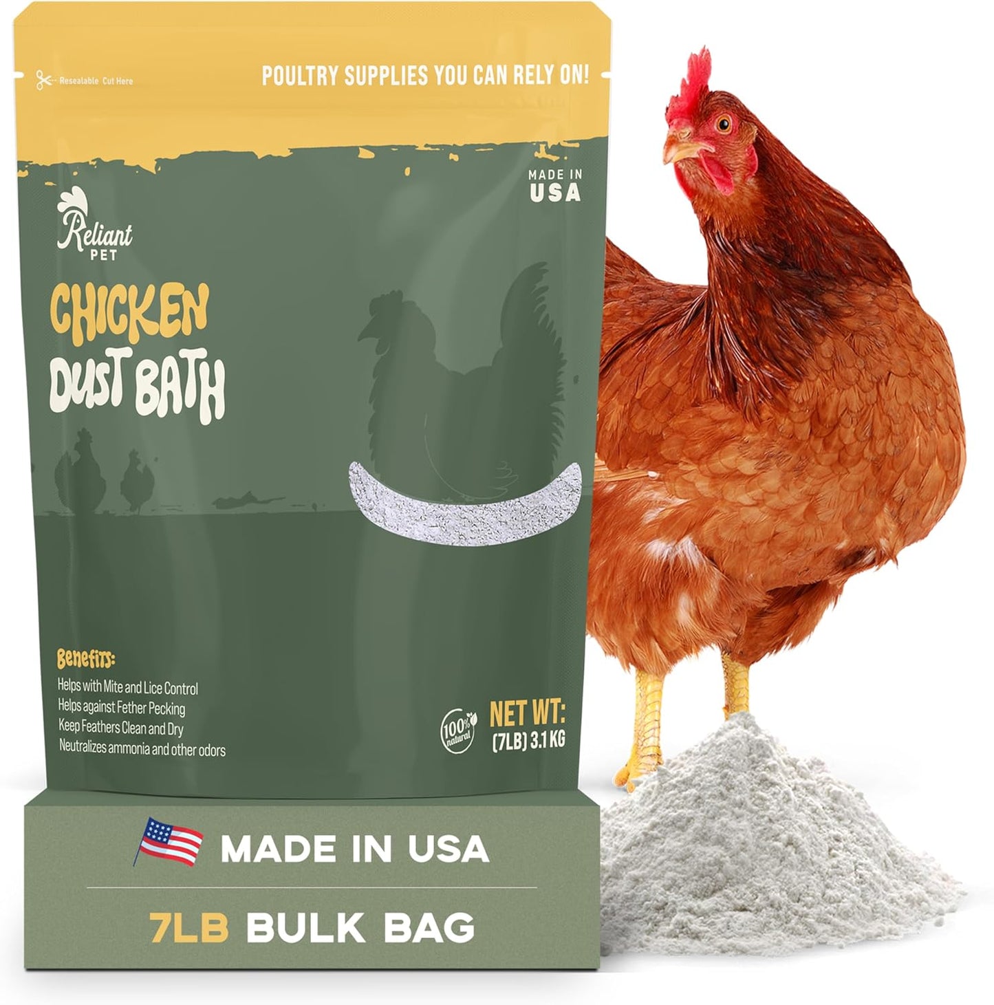 Reliant Pet Chicken Dust Bath - Natural 7lbs Dust for Chickens | Made in USA Poultry Dust Powder
