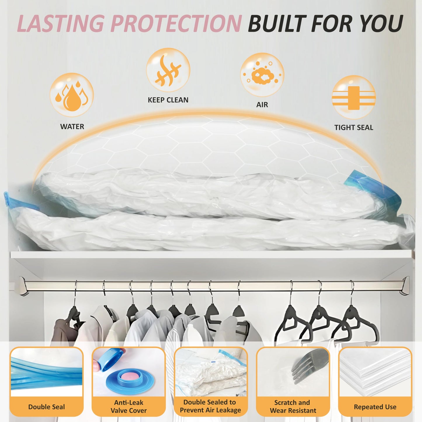 Cozy Essential Vacuum Storage Bags, 80% Compression Vacuum Seal Space Saver Plastic Packaging Bags for Clothes, Blankets, Pillow, Bedding, Comforters, Sealer Clothing Storage,6 XXL Jumbo