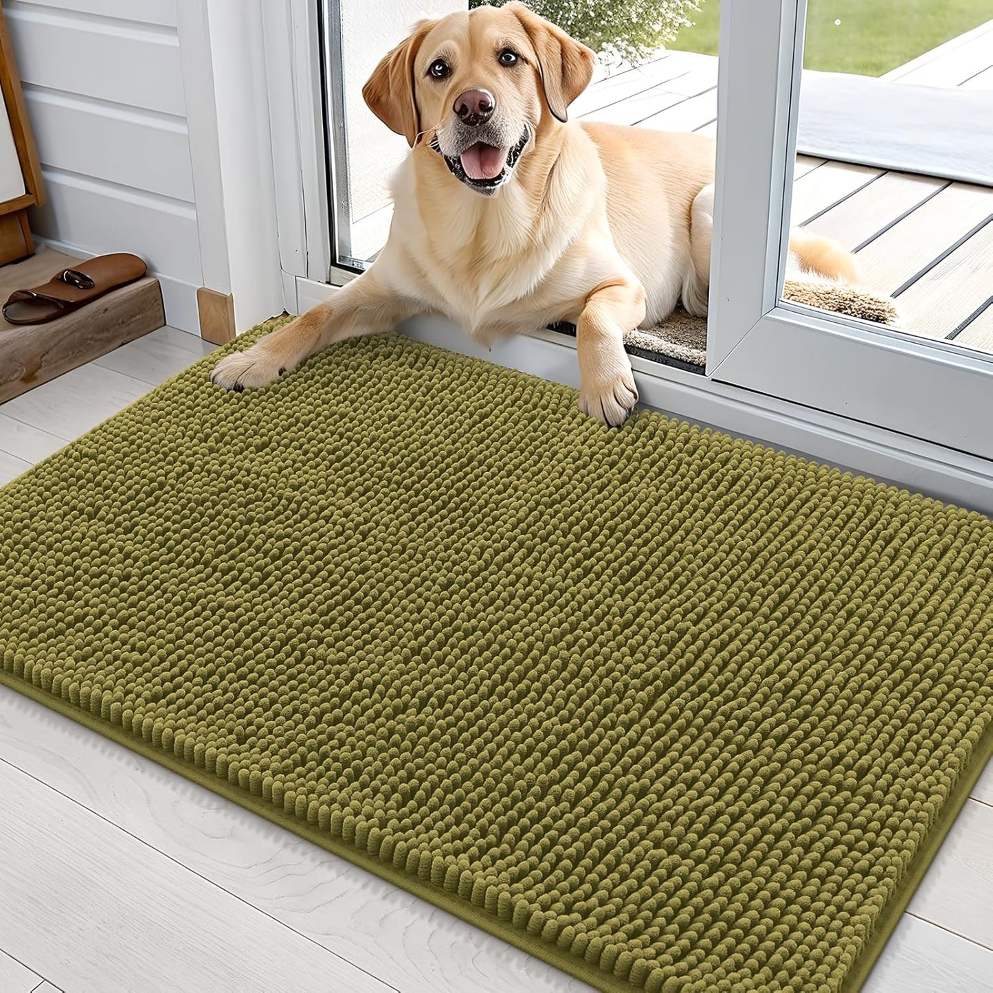 OLANLY Dog Door Mat - Absorbent Non-Slip Washable Doormat for Muddy Paws | 35x24 Inches, Willow Green