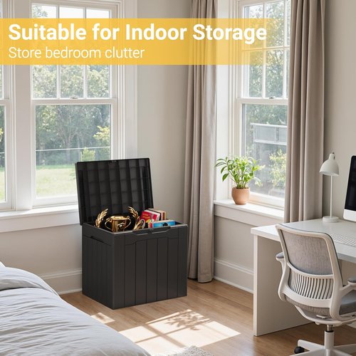Greesum Outdoor Storage Box - 31 Gallon Waterproof & UV Resistant Container | Lockable, Dark Black