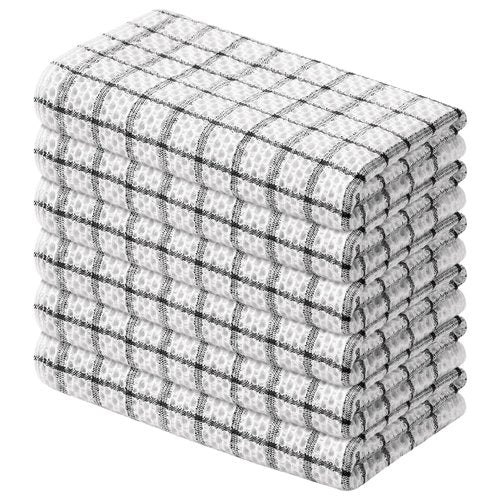 Homaxy 100% Cotton Kitchen Towels 6 Pack-15 X 25 Inches, Check Design Waffle Weave Hand Tea Towels, Super Soft and Absorbent Dish Towel for Drying Dishes, Black